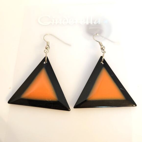 Orange Triangle Earrings Lightweight Plastic Dangle 1.9" Y2K Festival 1980's - Picture 2 of 7